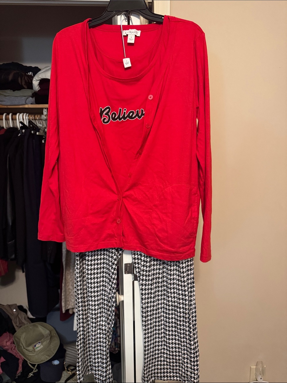 Kim Rogers Red 'Believe' Two-Piece Pajama Set